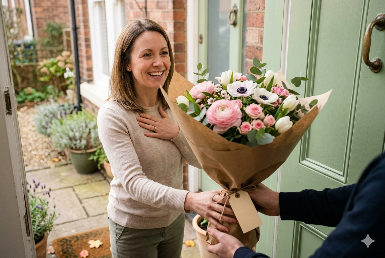 Bespoke bouquet wrapped and ready for delivery in Leeds