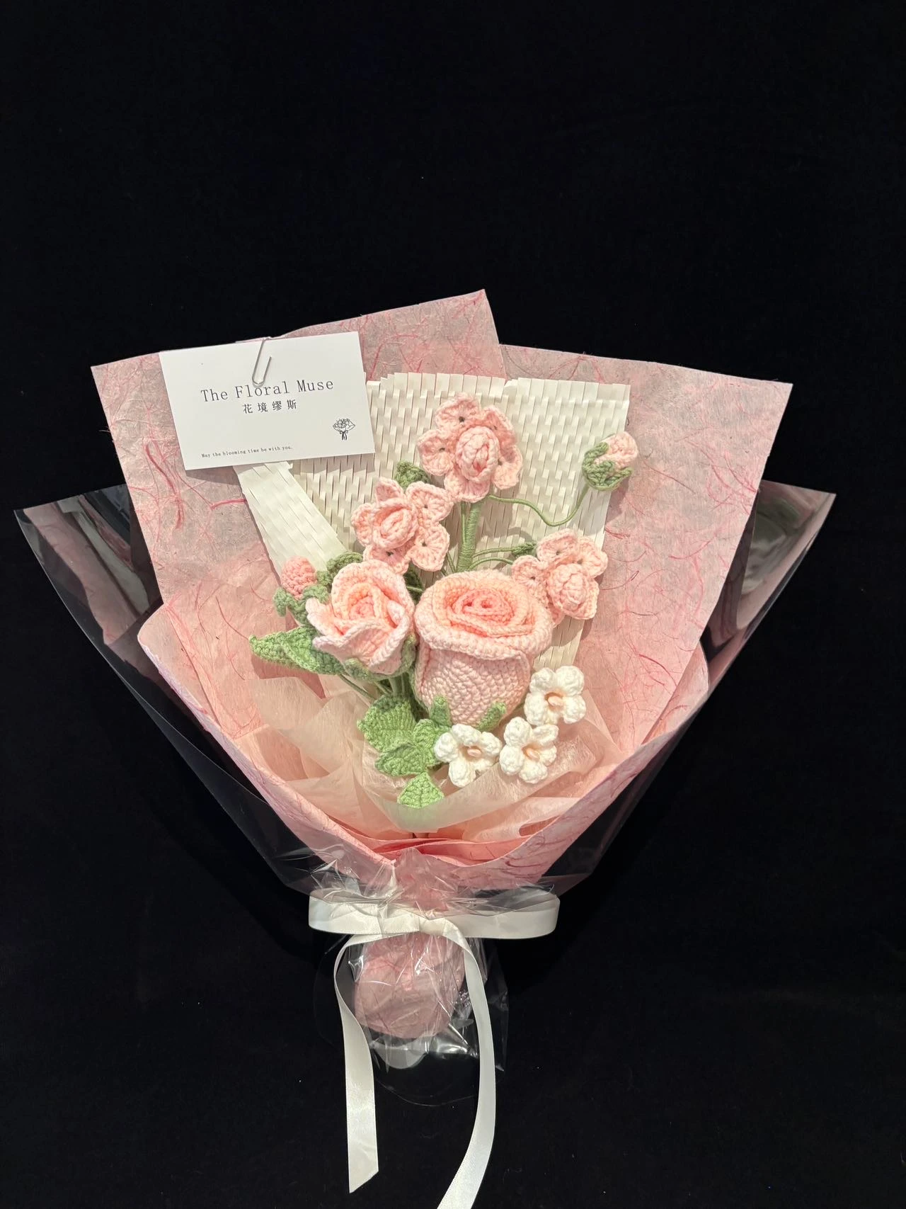 Petite Pink Parcel — crochet arrangement by The Floral Muse, Leeds