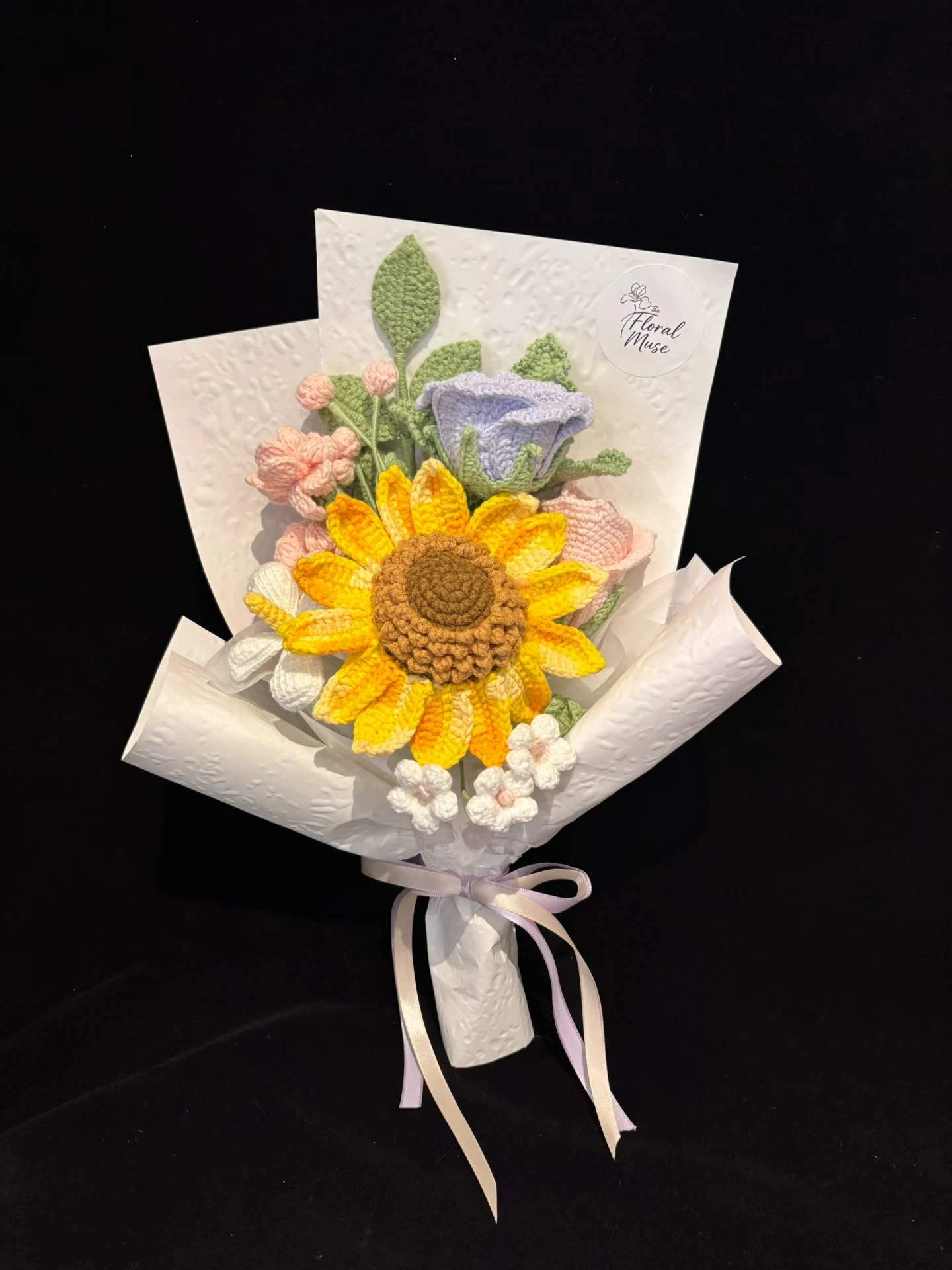 A low-maintenance, pollen-free crochet bouquet ideal for a care home or allergy-sensitive room