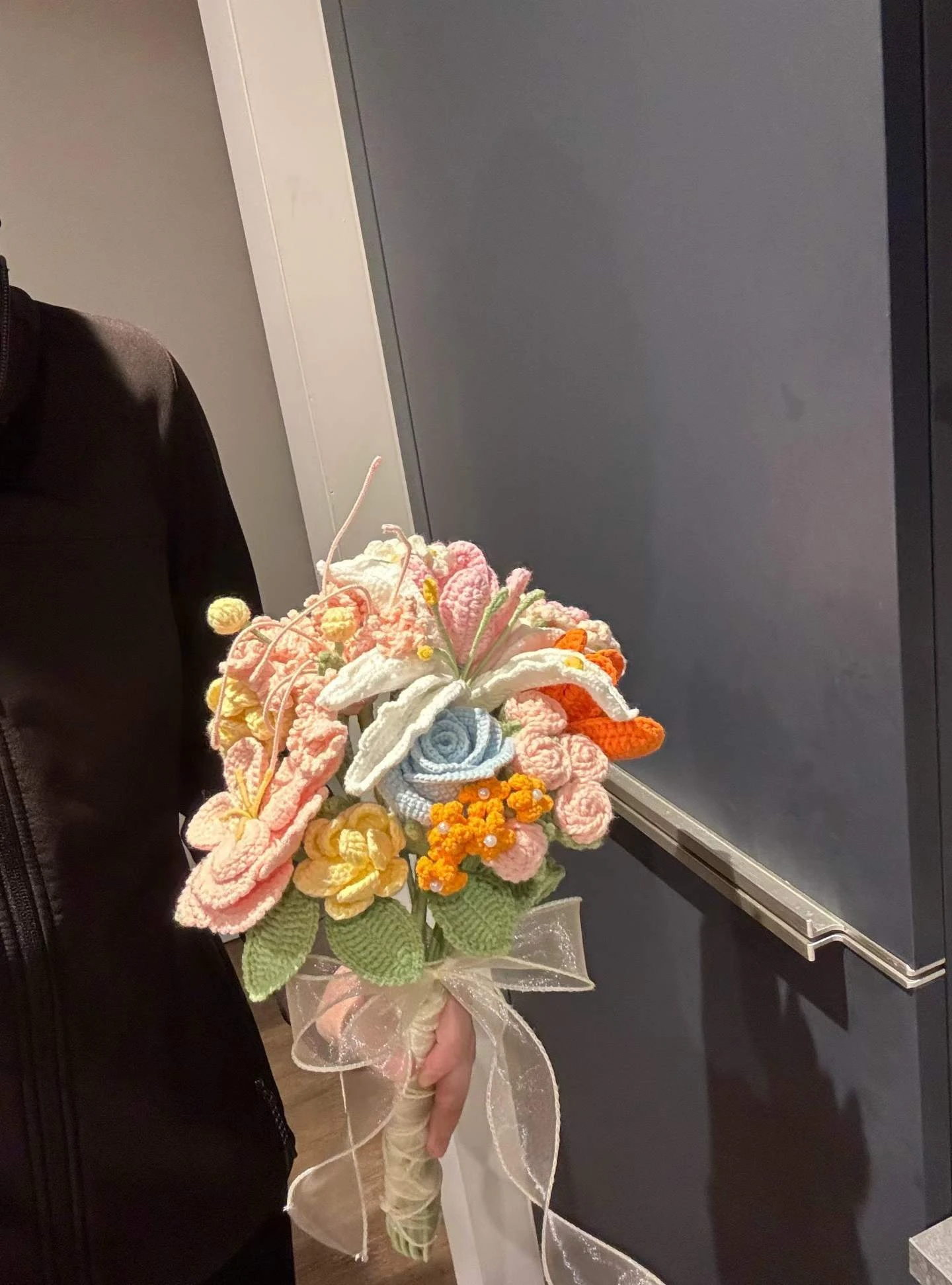 A hand-crocheted bridal bouquet for a small Leeds wedding by The Floral Muse