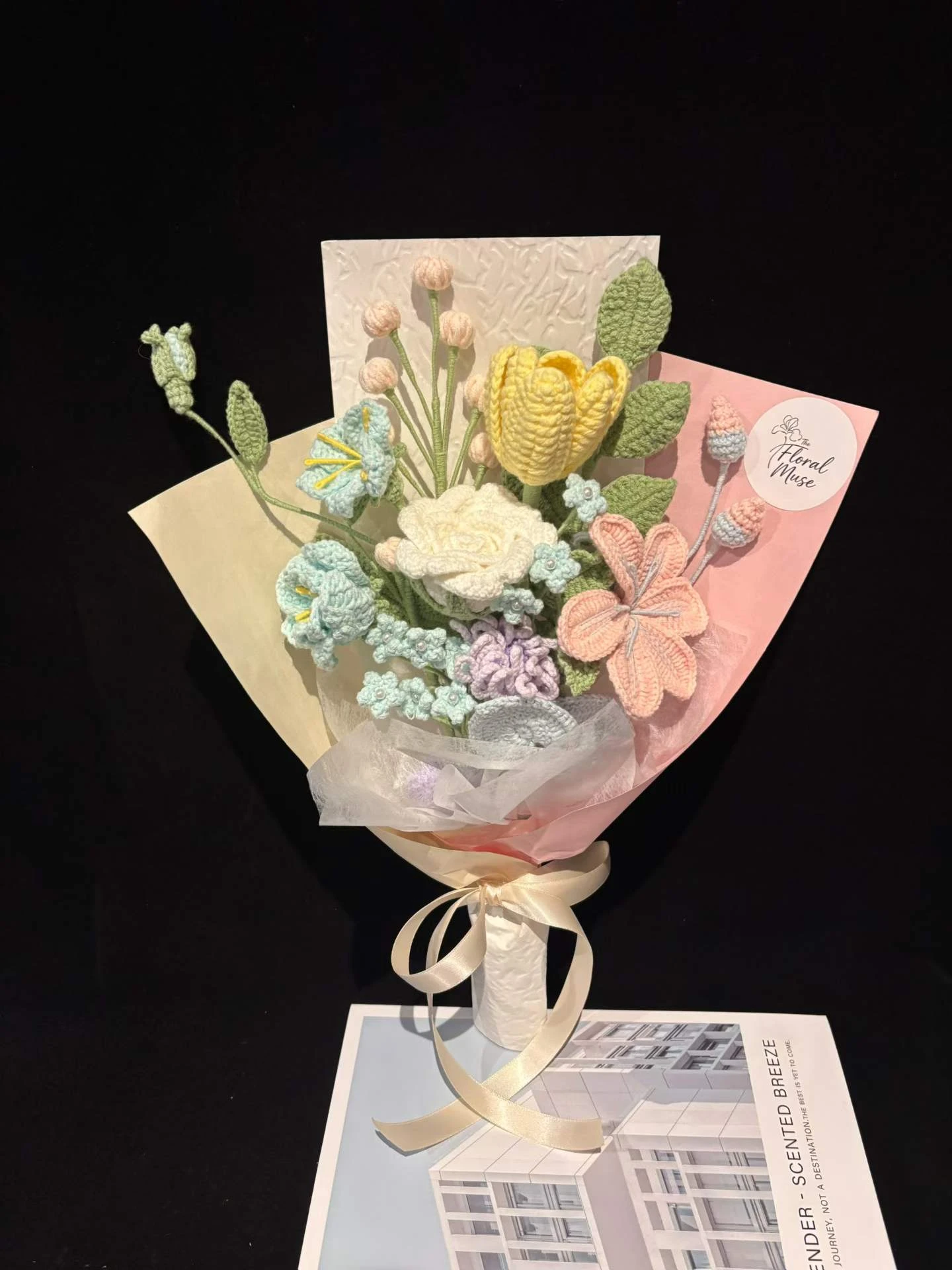A hand-crocheted birth-flower bouquet made to order by The Floral Muse, Leeds