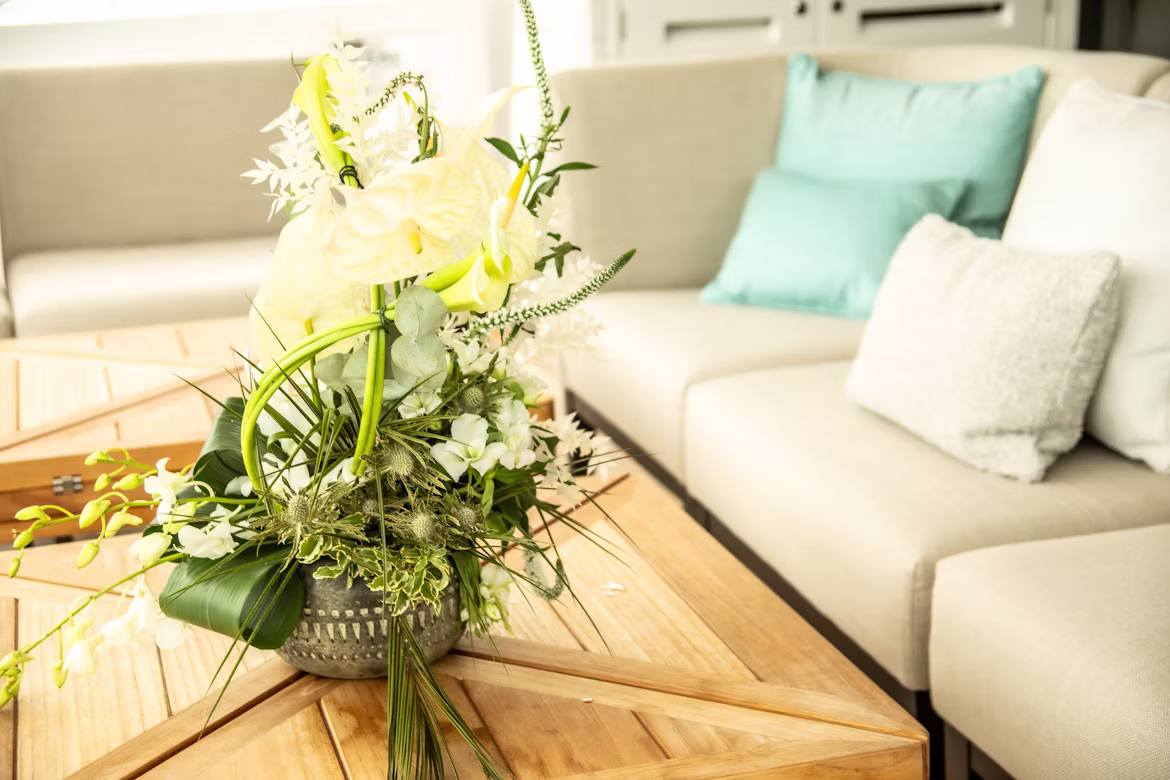 A bespoke bouquet by The Floral Muse styled in a Leeds living room
