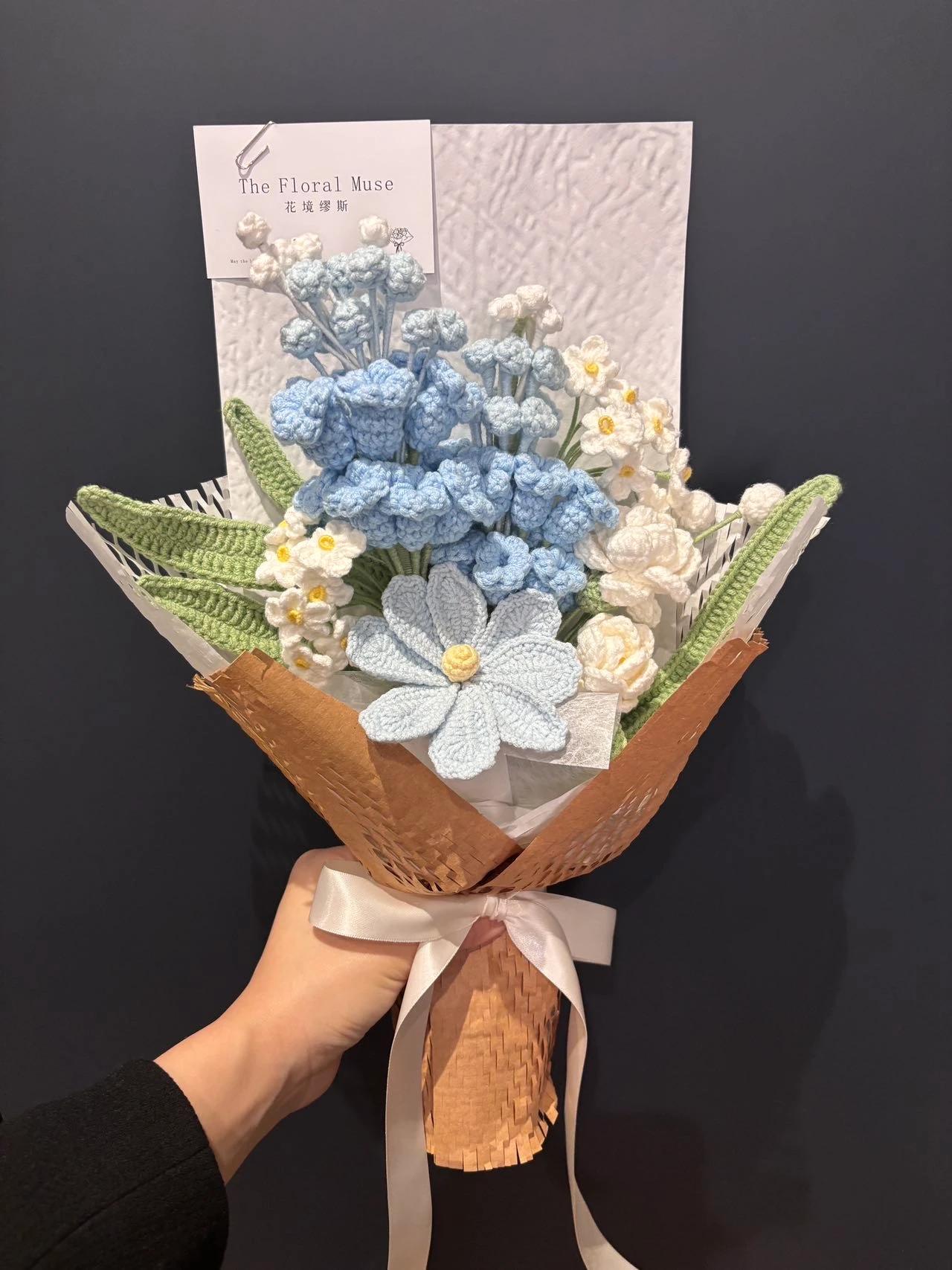 Silken Sky Bouquet — crochet arrangement by The Floral Muse, Leeds