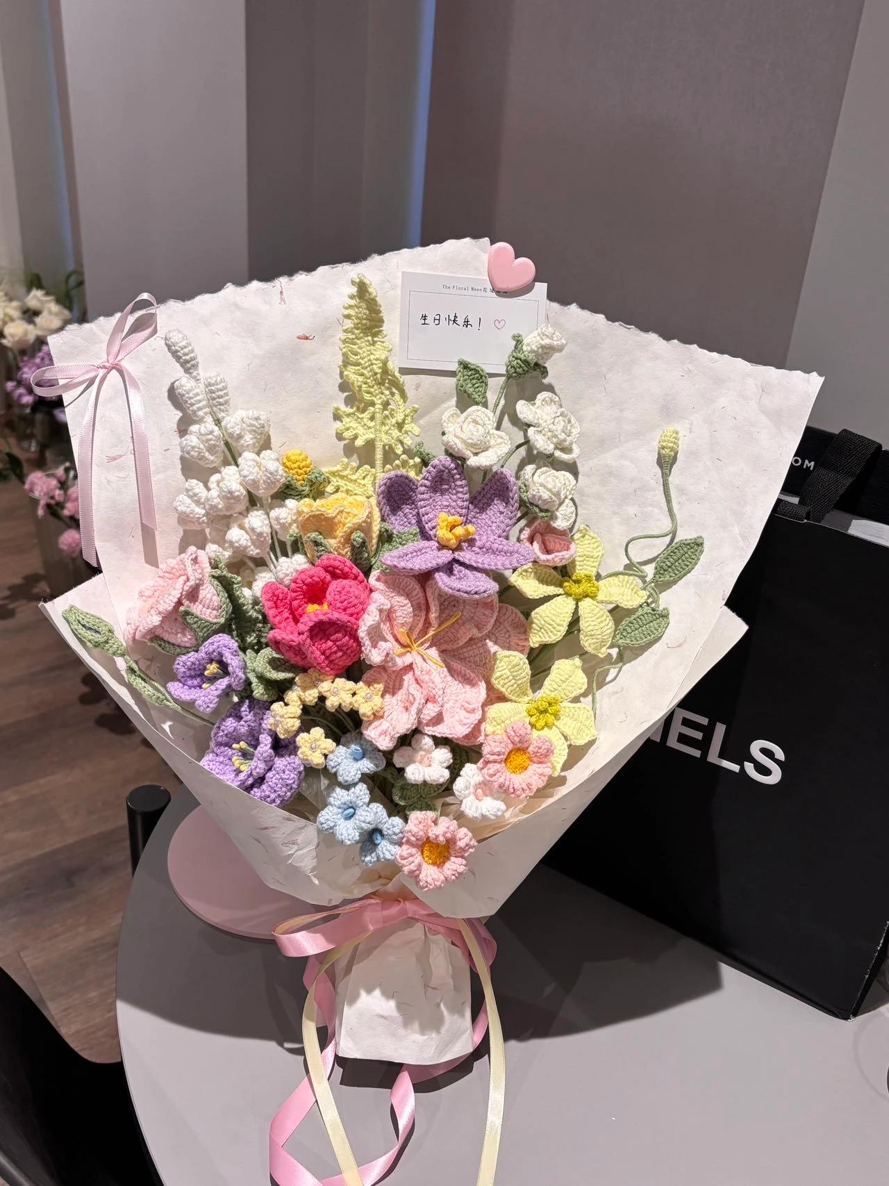 Pastel Patchwork — crochet arrangement by The Floral Muse, Leeds