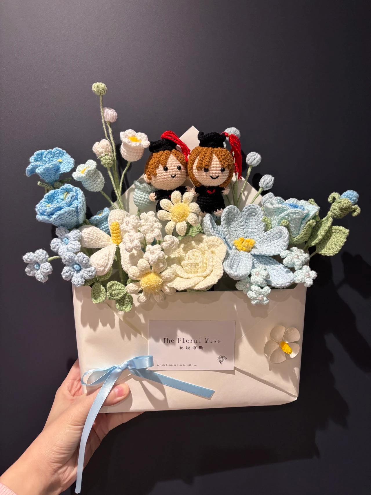 Graduation Blooms — crochet arrangement by The Floral Muse, Leeds